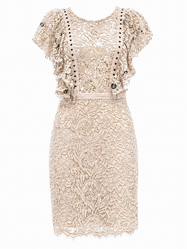 【新品DRESS 92】総レースフレンチスリーブタイトミニドレス アイボリー【PATRIZIA PEPE】